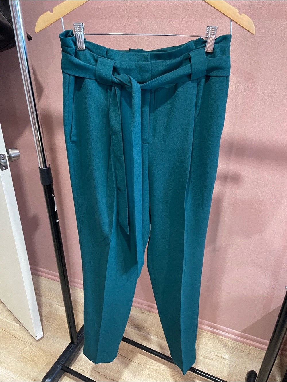 Express Teal Paperbag Waist Tie Trousers